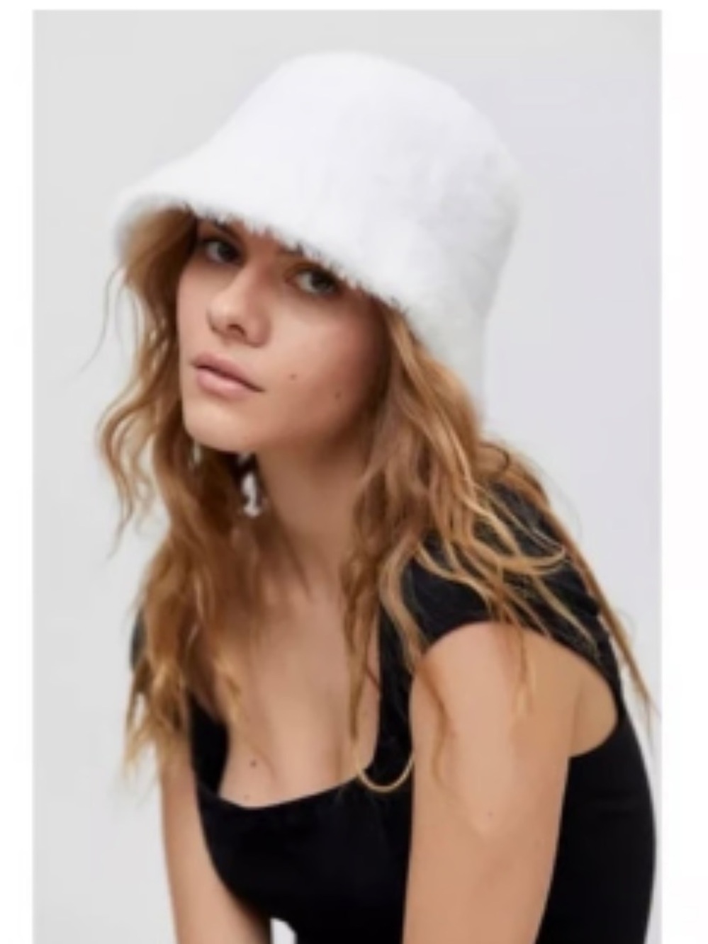 Urban Outfitters White Faux Fur Bucket Hat